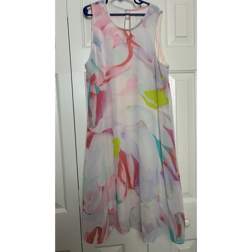 Calvin Klein Women's Printed Trapeze Dress (6, Blush Multi) - Picture 2 of 6